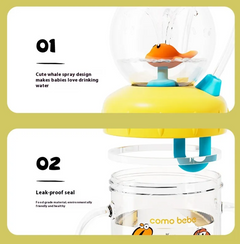Bouteille d'eau fontaine de plongée pour enfants motif baleine - Gobelet antifuite en Tritan (Diverses tailles et couleurs)